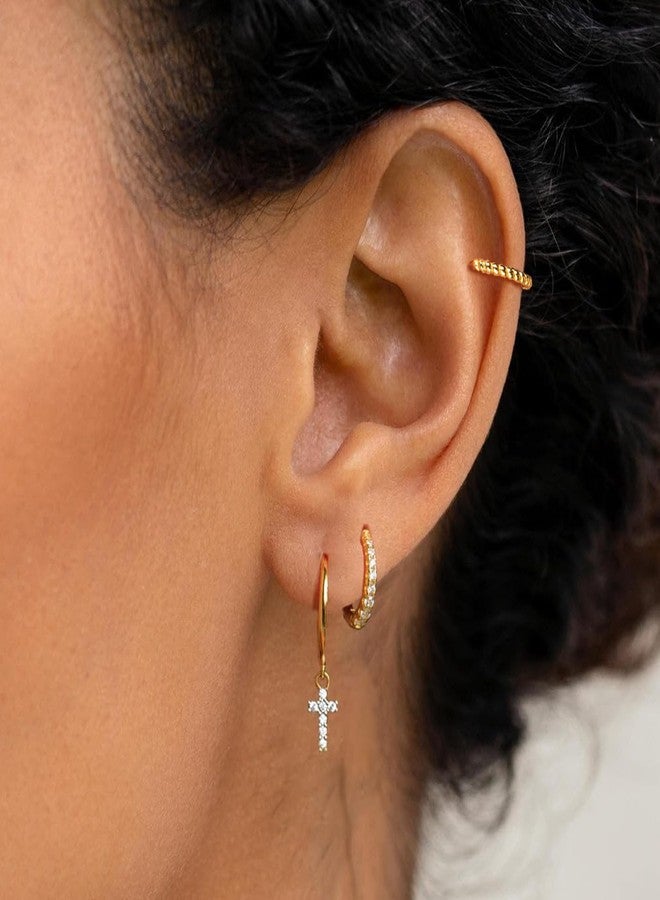 Ewrkbrㅤ Cross Earrings for Women, 14k Gold Plated Small Huggie Hoop Earrings for Women Trendy Cute Hypoallergenic Cross Drop Dangle Earring Fashion Jewelry Baptism Gifts - Image 5